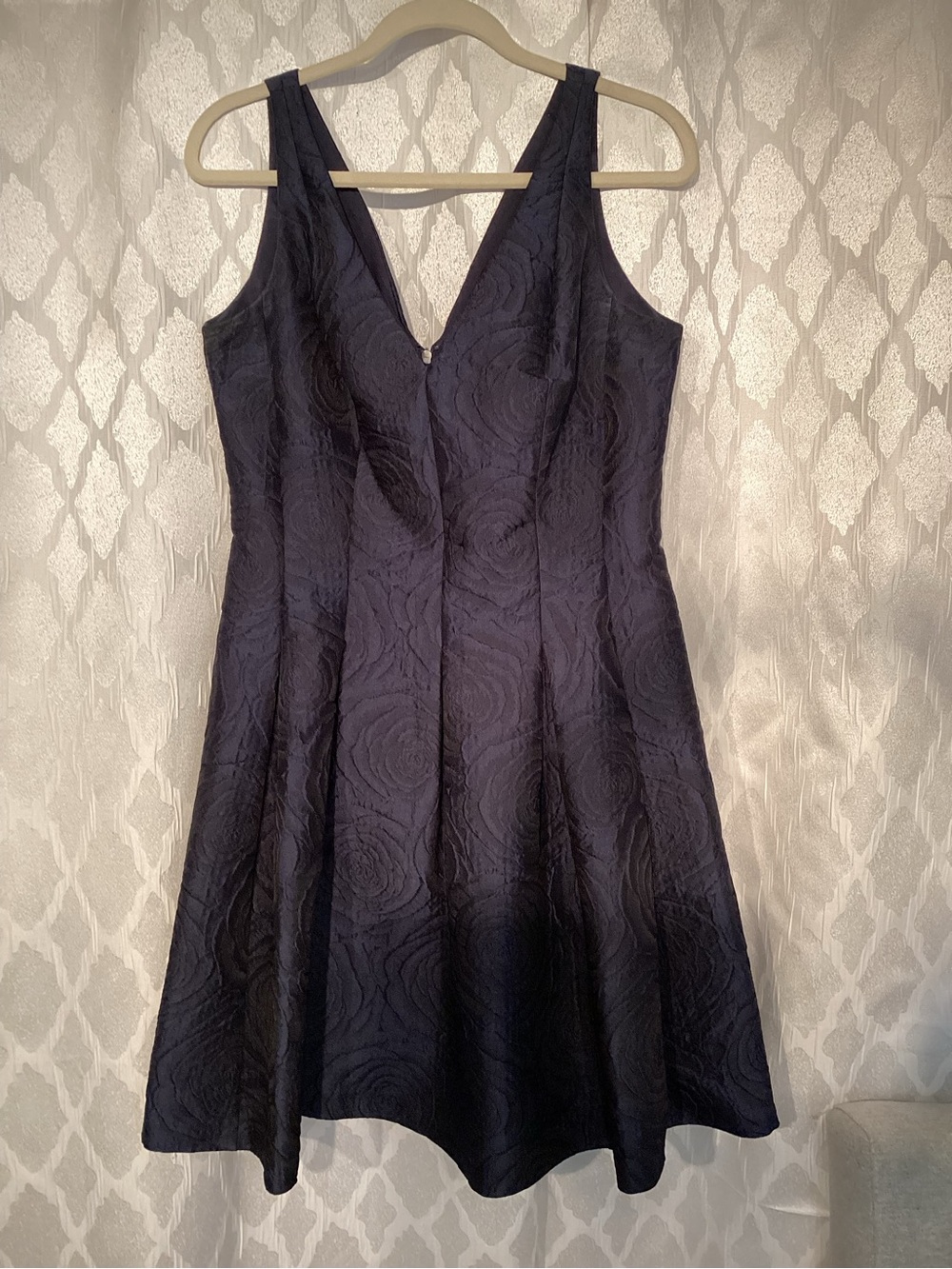 Lauren Ralph Lauren Navy Textured V-Neck A-Line Mini Dress